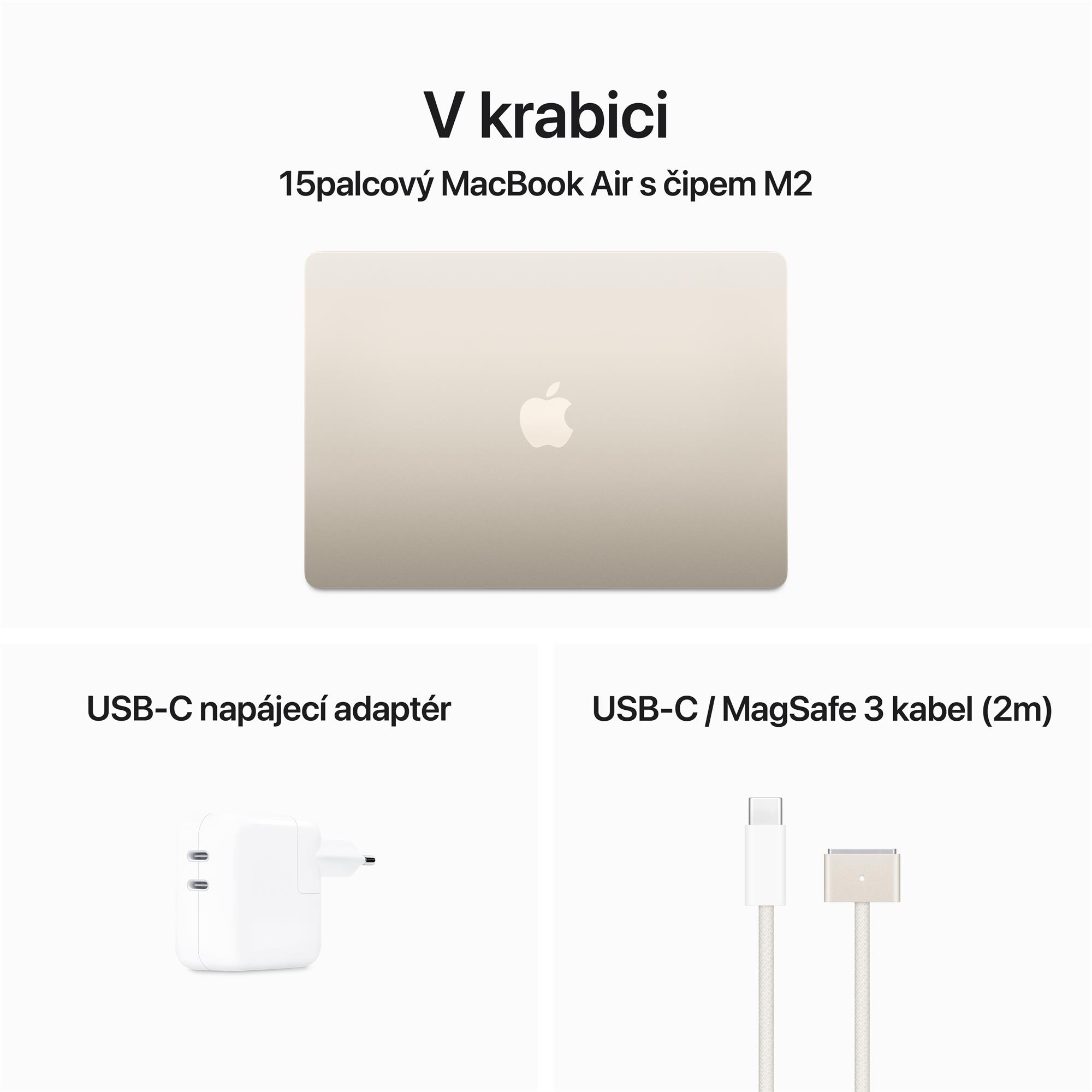 Apple MacBook Air 15",M2 8-core CPU/10-core GPU,8GB,512GB,Starlight,CZ (MQKV3CZ/A)