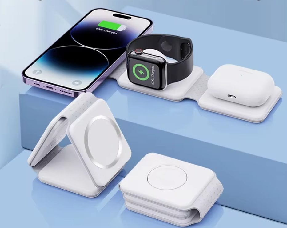 1stCOOL bezdrátová přenosná QI nabíječka 3v1, MagSafe, bílá, USB-C