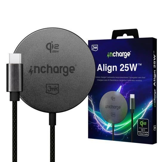 3mk bezdrátová nabíječka InCharge Align Qi2.,2 25W pro Android, černá