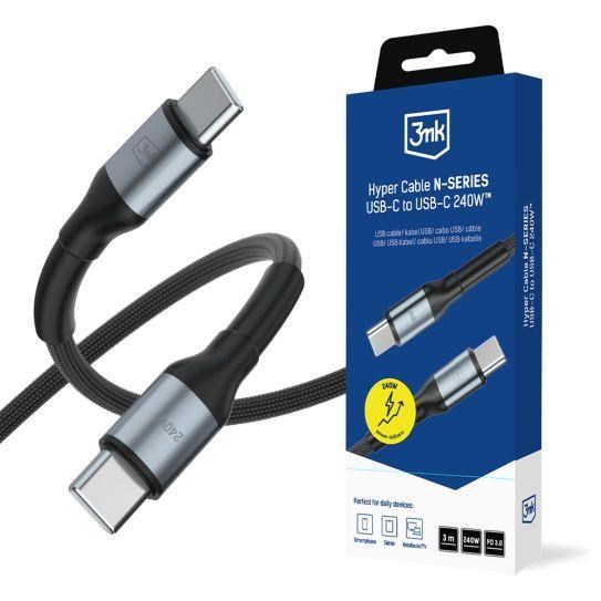 3mk Hyper Cable N-SERIES C na C 3 m PD 3.0 QC 3.0 48 V/5 A 240 W čierny