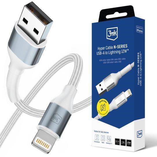 3mk Hyper Cable N-SERIES USB-A/Lightning 1 m, bílý