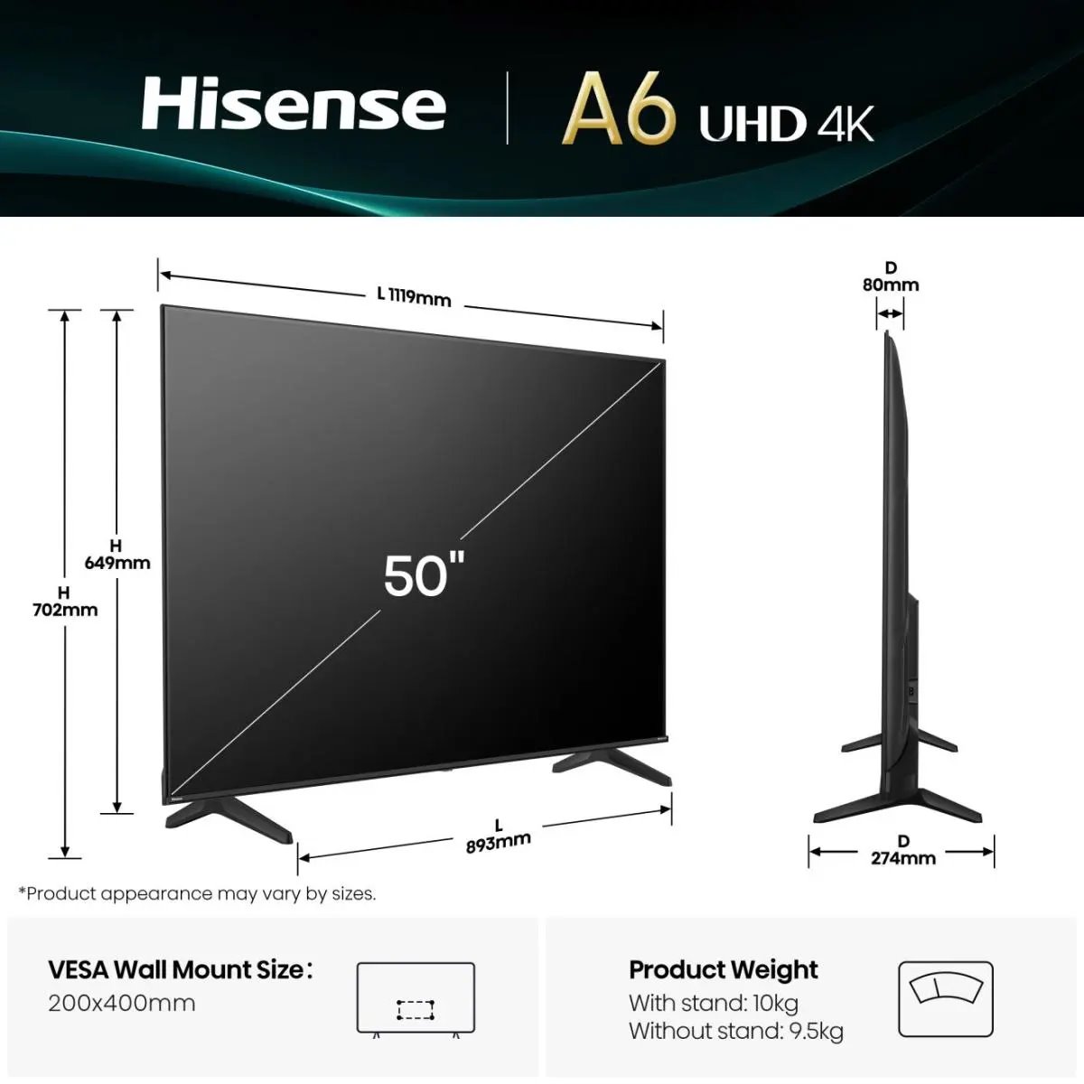 50" HISENSE 50A6Q (2025)