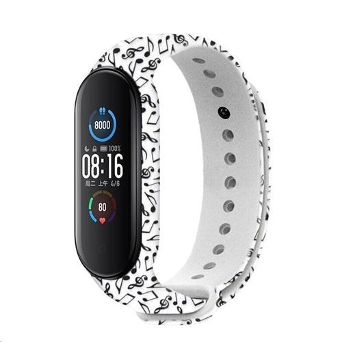 RhinoTech řemínek pro Xiaomi Mi Band 5, bílá - motiv noty