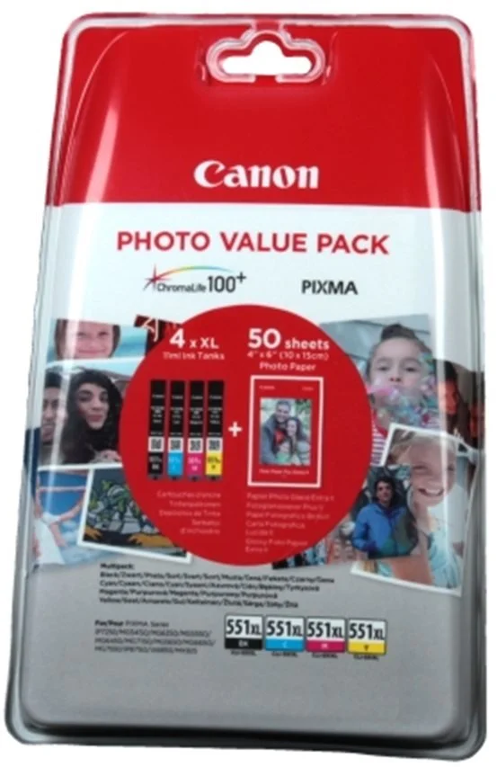 Canon CLI-551 XL C/ M/ Y/ BK Multi pack + 50x PP-201