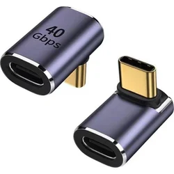 Adaptér PremiumCord zakrivený pod uhlom 90° USB-C samica - USB-C samec 40 Gb/s hliník