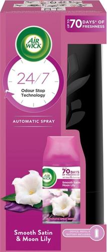 Air Wick Automatický Spray komplet Jemný satén a Měsíční lilie 250ml