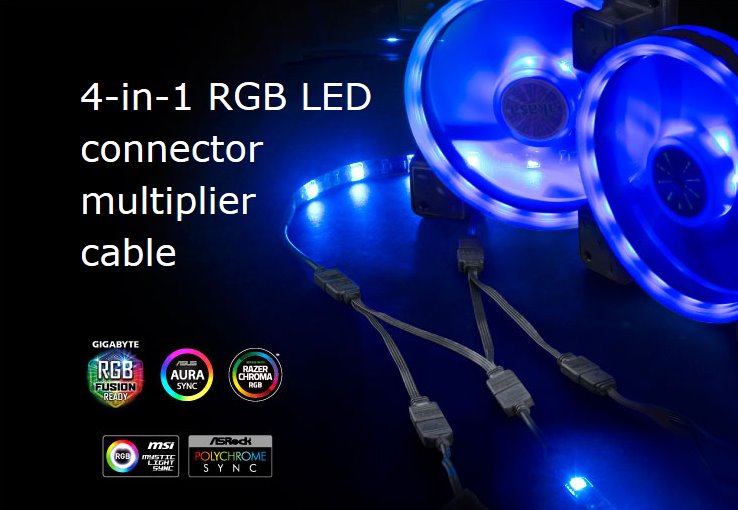 AKASA multiplikátor 4v1 pre RGB LED pásiky AK-CBLD05-40BK
