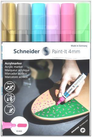 Akrylové fixky SCHNEIDER "Paint-It 320", sada 6 farieb, 4 mm