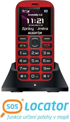 ALIGATOR A720 4G Senior červeno-černý + stolní nabíječka