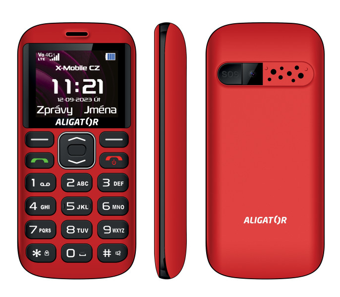 ALIGATOR A720 4G Senior červený a čierny + stolová nabíjačka