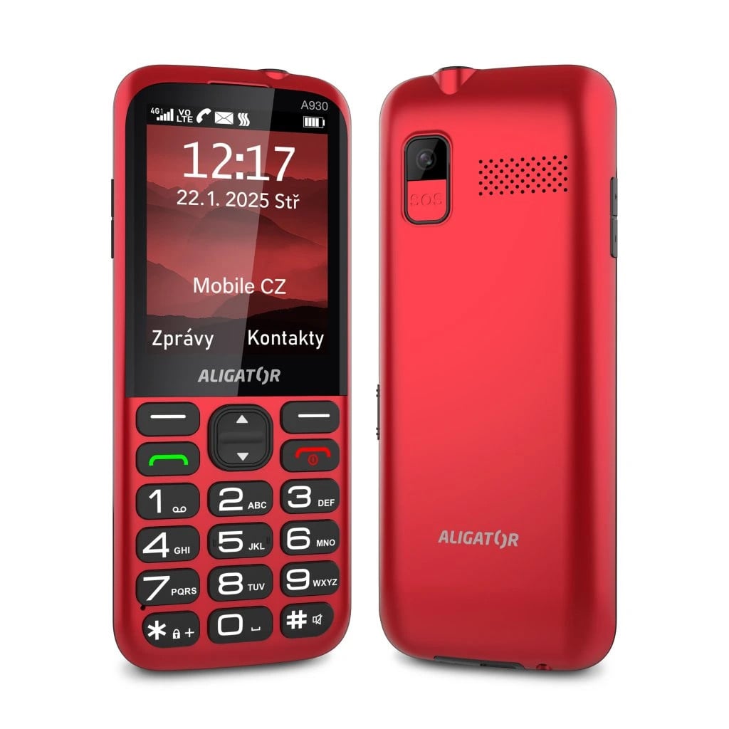 ALIGATOR A930 GPS 4G Senior červený + nabíjací stojan