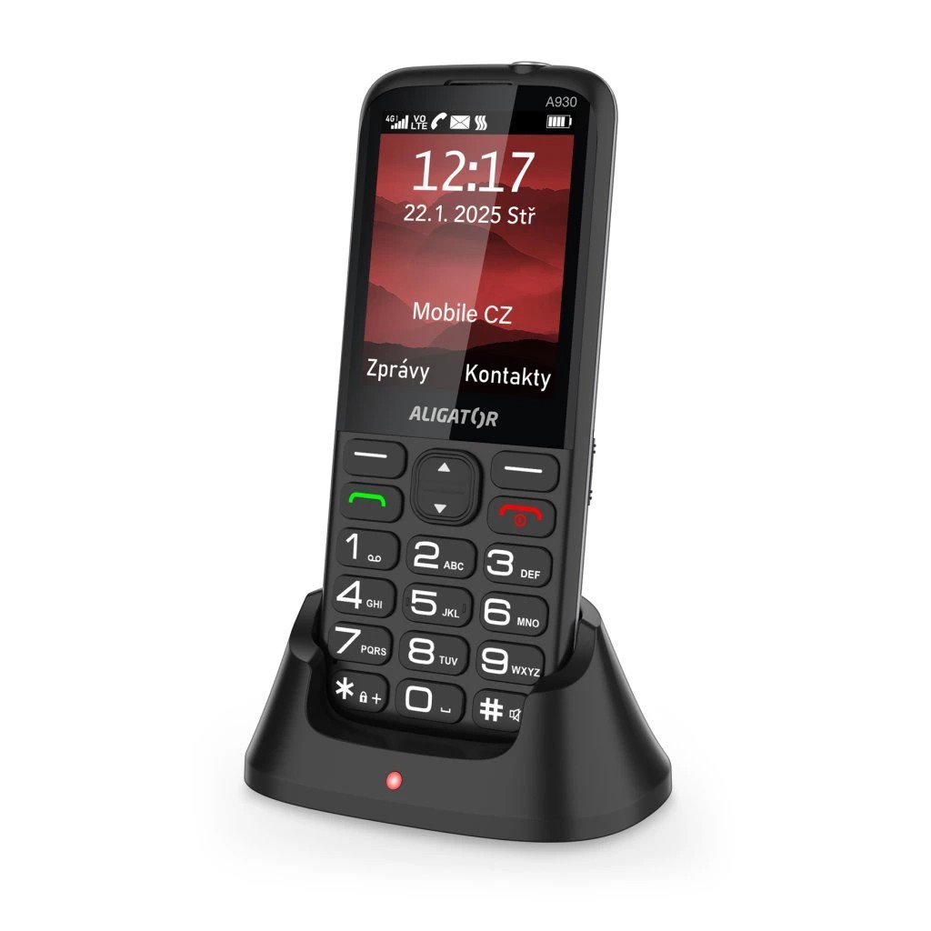 ALIGATOR A930 GPS 4G Senior čierny + nabíjací stojan