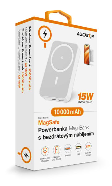 Aligator Mag-Bank, 10 000 mAh, biela