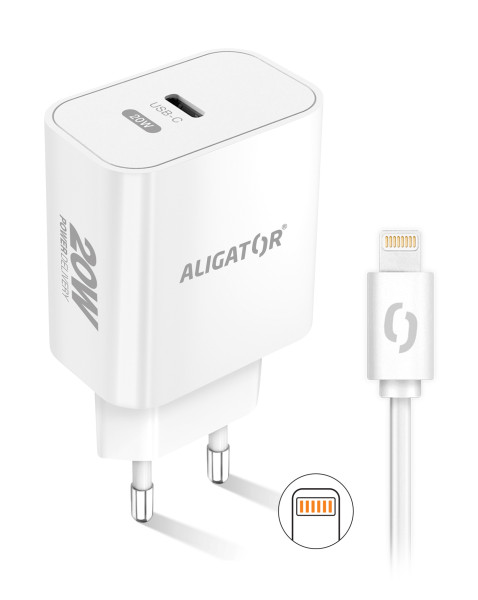 ALIGATOR PD 20W rýchlonabíjačka USB-C s káblom USB-C/Lightning (iPhone), biela