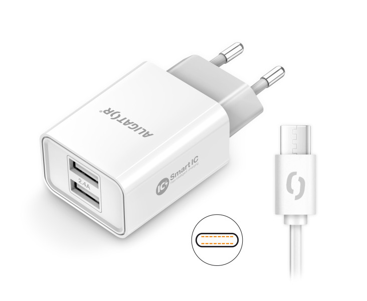 ALIGATOR síťová nabíječka iPhone/iPad 2xUSB výst.2,4A, smart IC, bílá