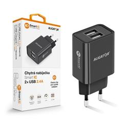 ALIGATOR síťová nabíječka s 2xUSB výstupem, 2,4A, smart IC, černá