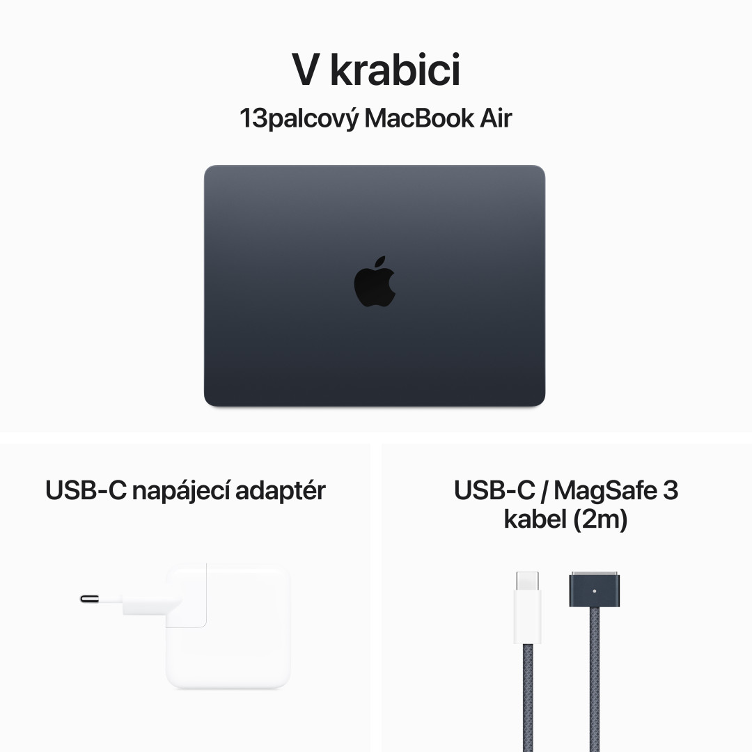 Apple MacBook Air 13'',M3 8-jadrový CPU/10-jadrový GPU,512 GB,8 GB,Polnoc (mrxw3cz/a)