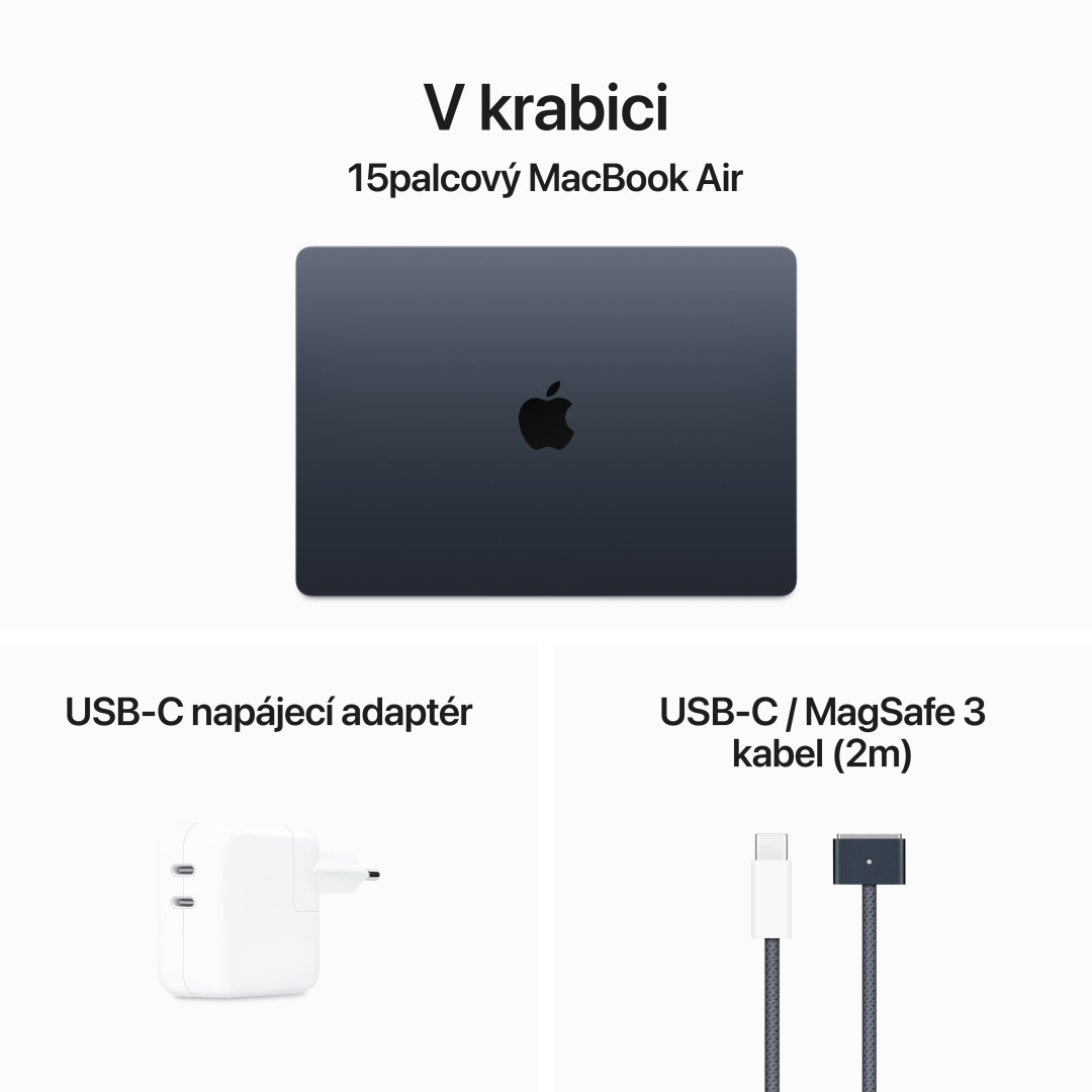 Apple MacBook Air 15'',M3 8-jadrový CPU/10-jadrový GPU,512 GB,8 GB,Polnoc (mryv3cz/a)