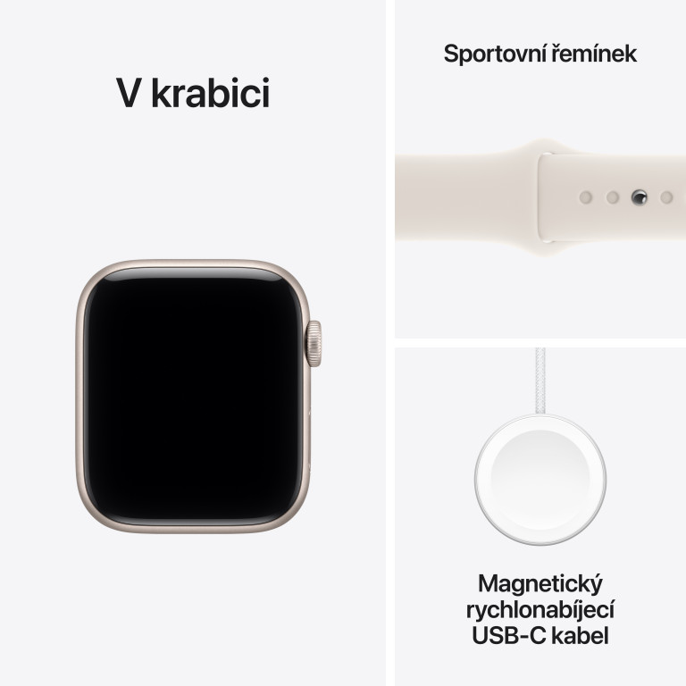 Apple Watch SE 3 GPS 44mm hliníkové puzdro Starlight Sport Band - S/M
