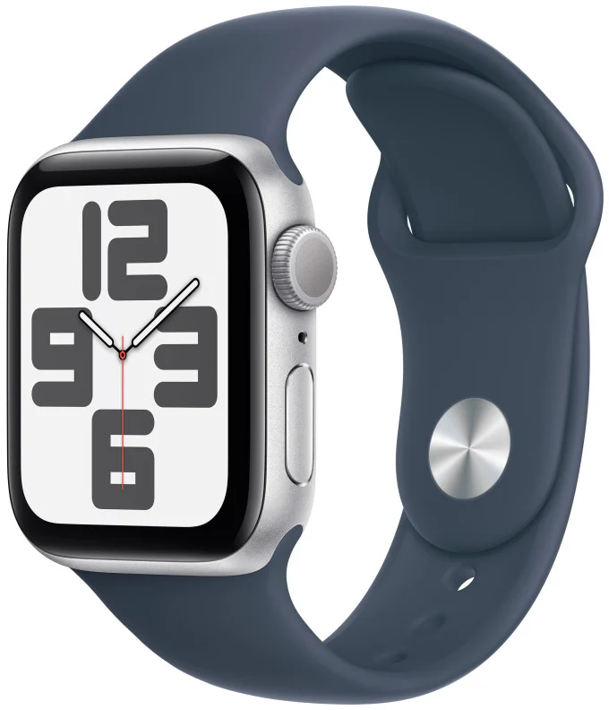 Apple Watch SE 40mm Stříbrný hliník s bouřkově modrým sportovním řemínkem - M/L