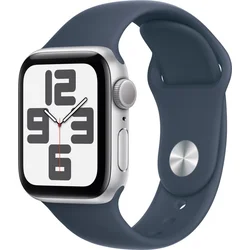 Apple Watch SE 40mm Stříbrný hliník s bouřkově modrým sportovním řemínkem - S/M