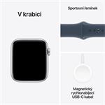Apple Watch SE 44mm Stříbrný hliník s bouřkově modrým sportovním řemínkem - S/M