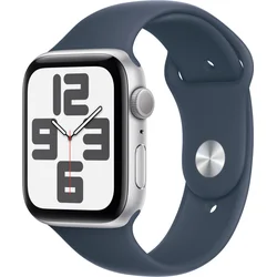 Apple Watch SE 44mm Stříbrný hliník s bouřkově modrým sportovním řemínkem - S/M