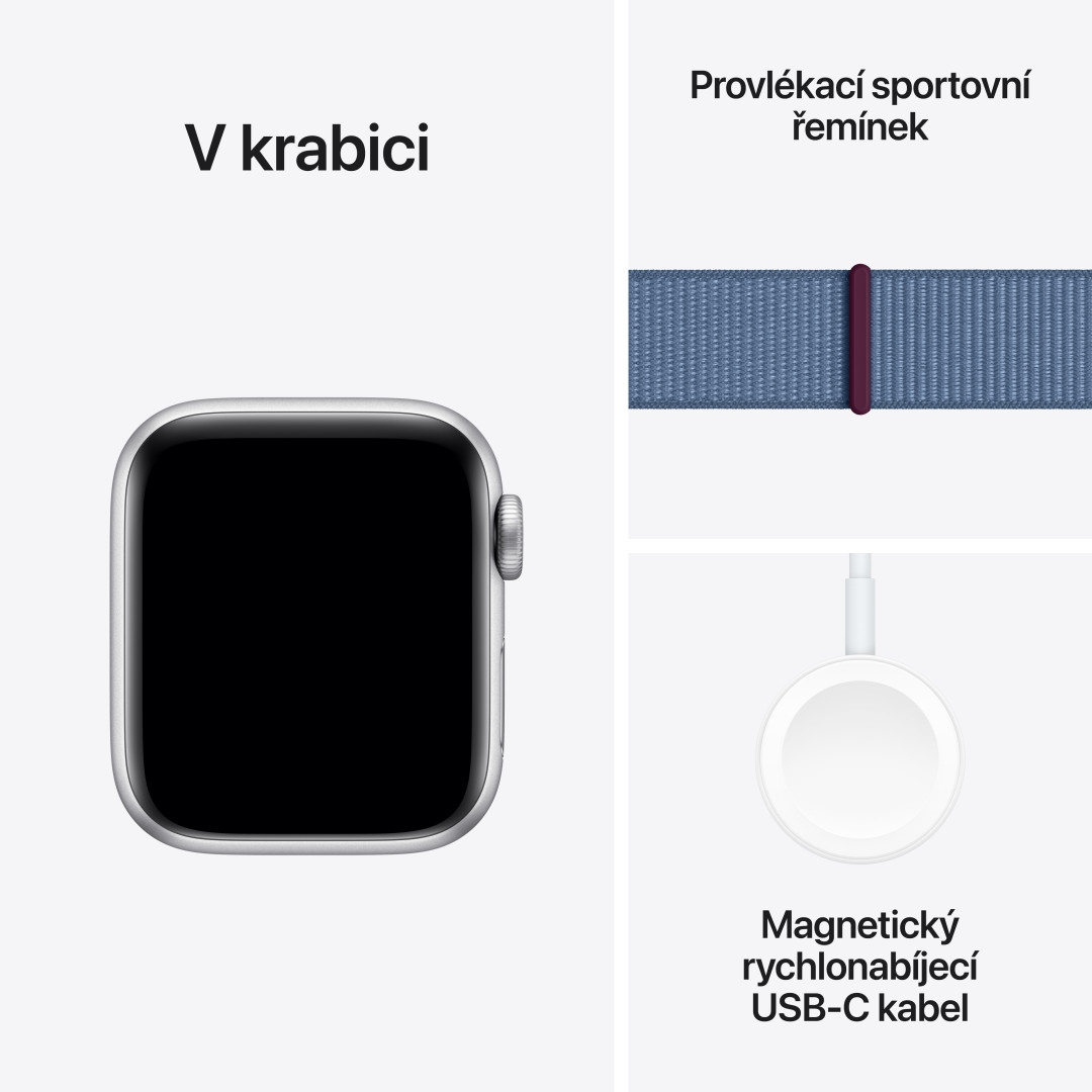 Apple Watch SE Cellular 40mm Stříbrný hliník s ledově modrým provlékacím sportovním řemínkem