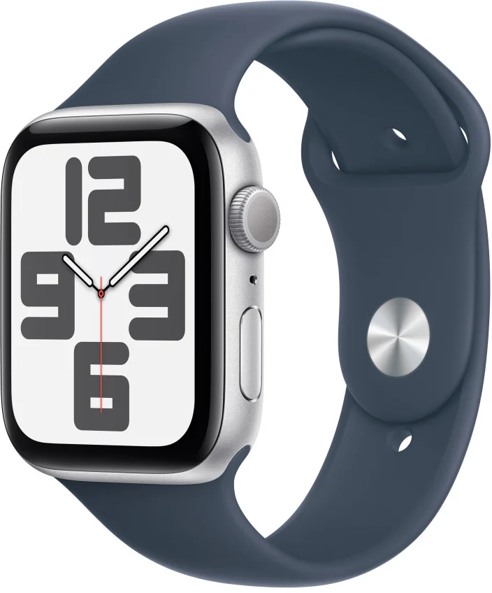 Apple Watch SE Cellular 44 mm Strieborný hliník s búrkovo modrým športovým remienkom - M/L