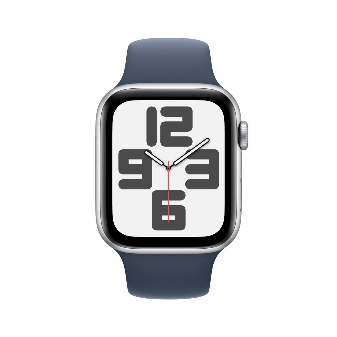 Apple Watch SE Cellular 44mm Stříbrný hliník s bouřkově modrým sportovním řemínkem - M/L
