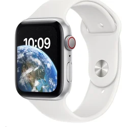 Apple Watch SE GPS + Cellular 44mm Silver Aluminium Case with White Sport Band - Regular (mnq23cs/a)