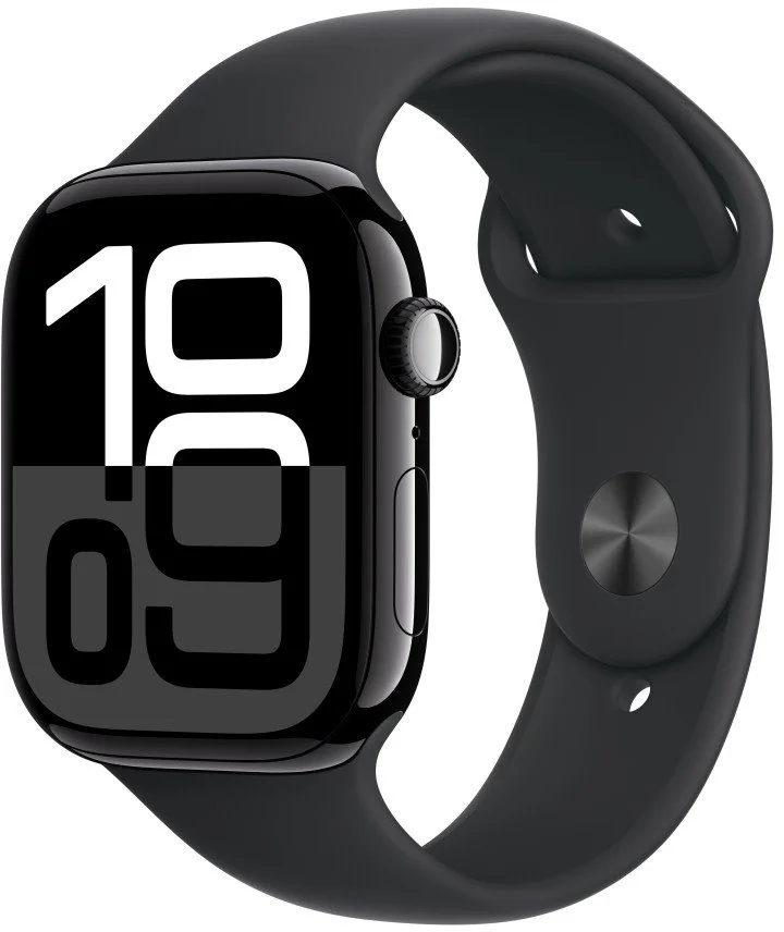 Apple Watch Series 10 GPS 46mm Jet Black Aluminium Case with Black Sport Band - S/M (MWWP3QC/A)