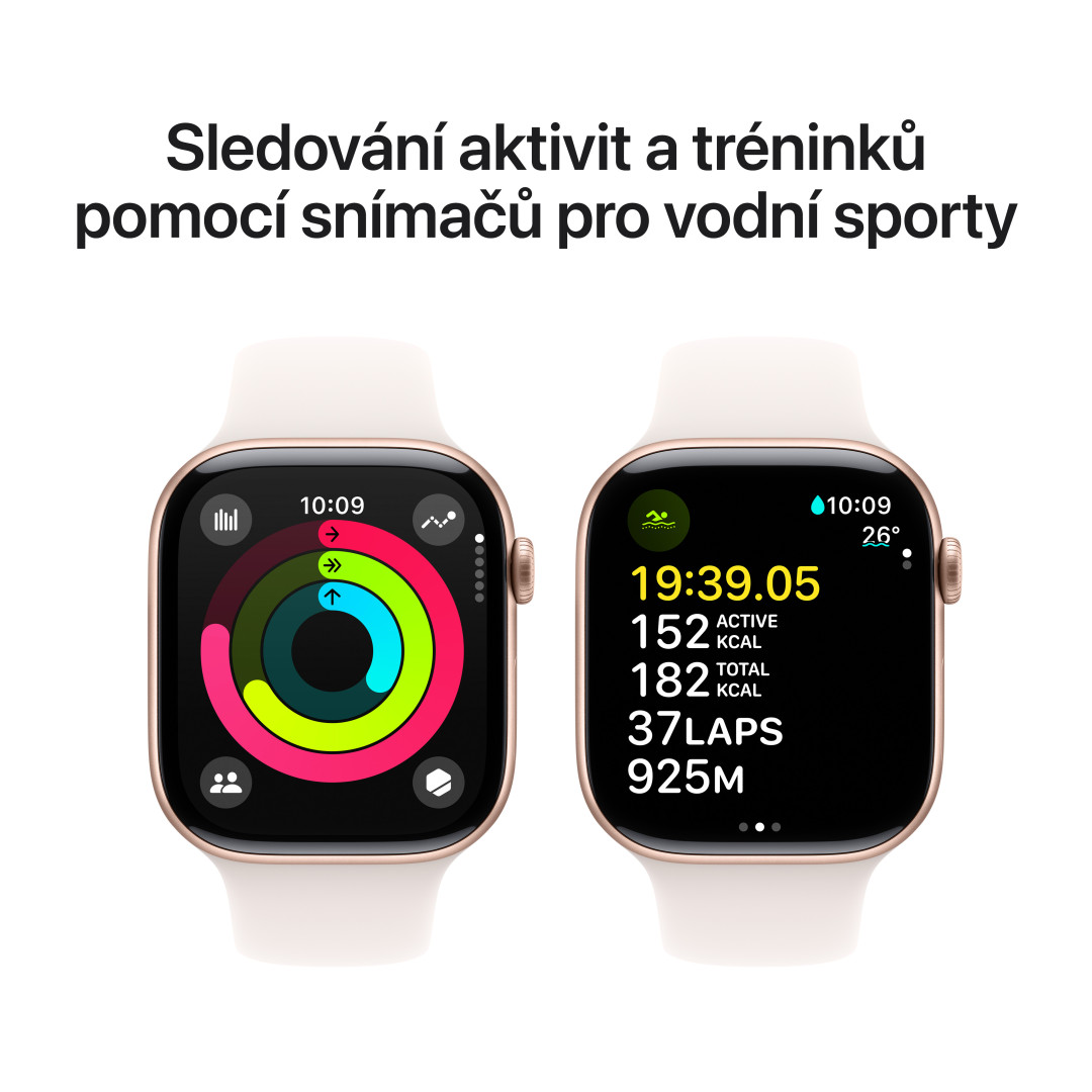 Apple Watch Series 10 GPS 46mm Rose Gold Aluminium Case with Light Blush Sport Band - S/M (MWWT3QC/A)
