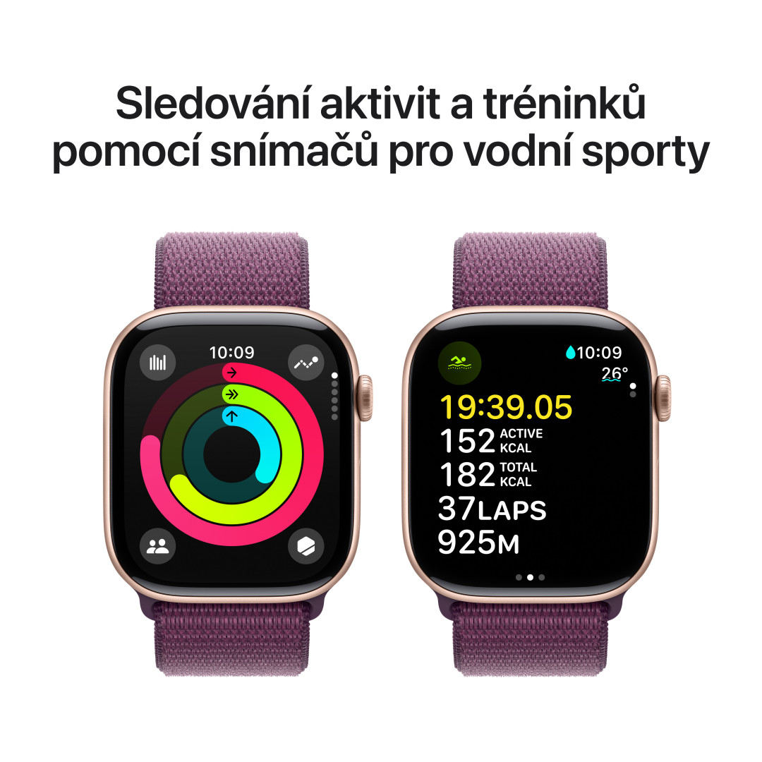 Apple Watch Series 10 GPS 46mm Rose Gold Aluminium Case with Plum Sport Loop (MWWV3QC/A)