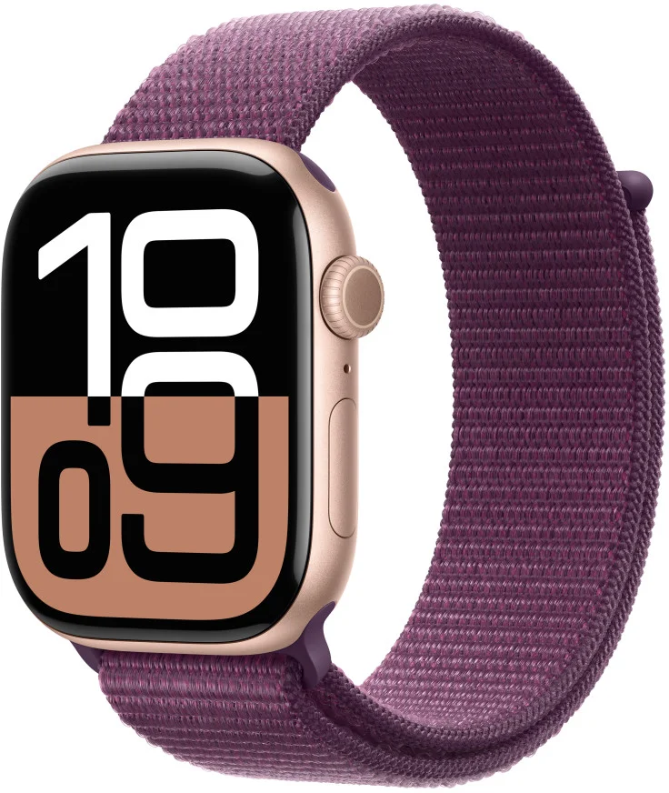 Apple Watch Series 10 GPS 46mm Rose Gold Aluminium Case with Plum Sport Loop (MWWV3QC/A)