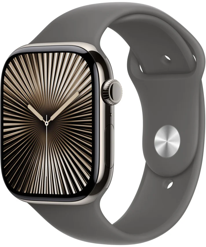 Apple Watch Series 10 GPS + Cellular 42mm Natural Titanium Case with Stone Grey Sport Band - M/L (MWXE3QC/A)