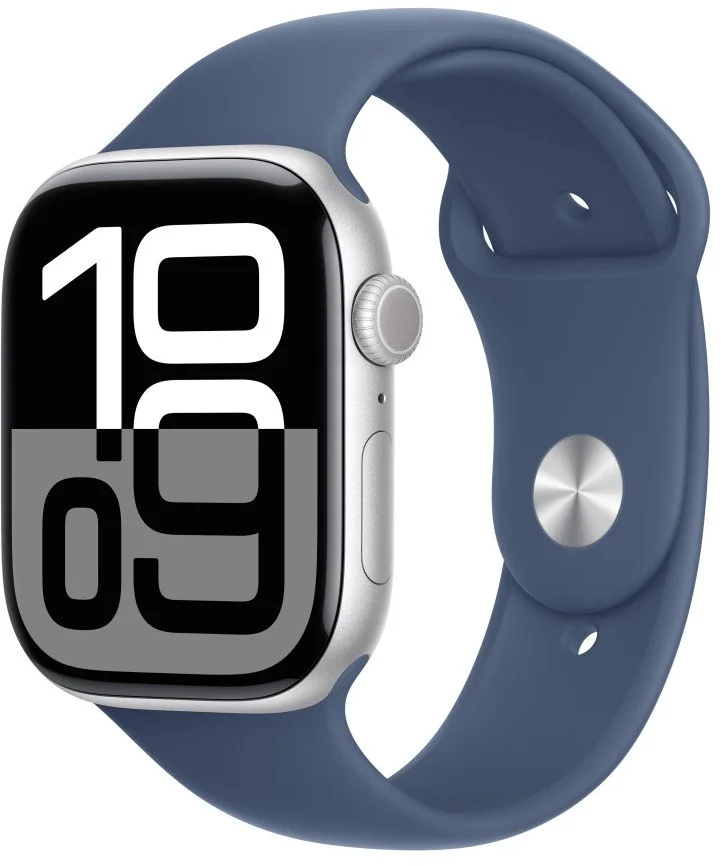 Apple Watch Series 10 GPS + Cellular 42mm Silver Aluminium Case with Denim Sport Band - S/M (MWX33QC/A)