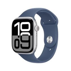 Apple Watch Series 10 GPS + Cellular 42mm Silver Aluminium Case with Denim Sport Band - S/M (MWX33QC/A)