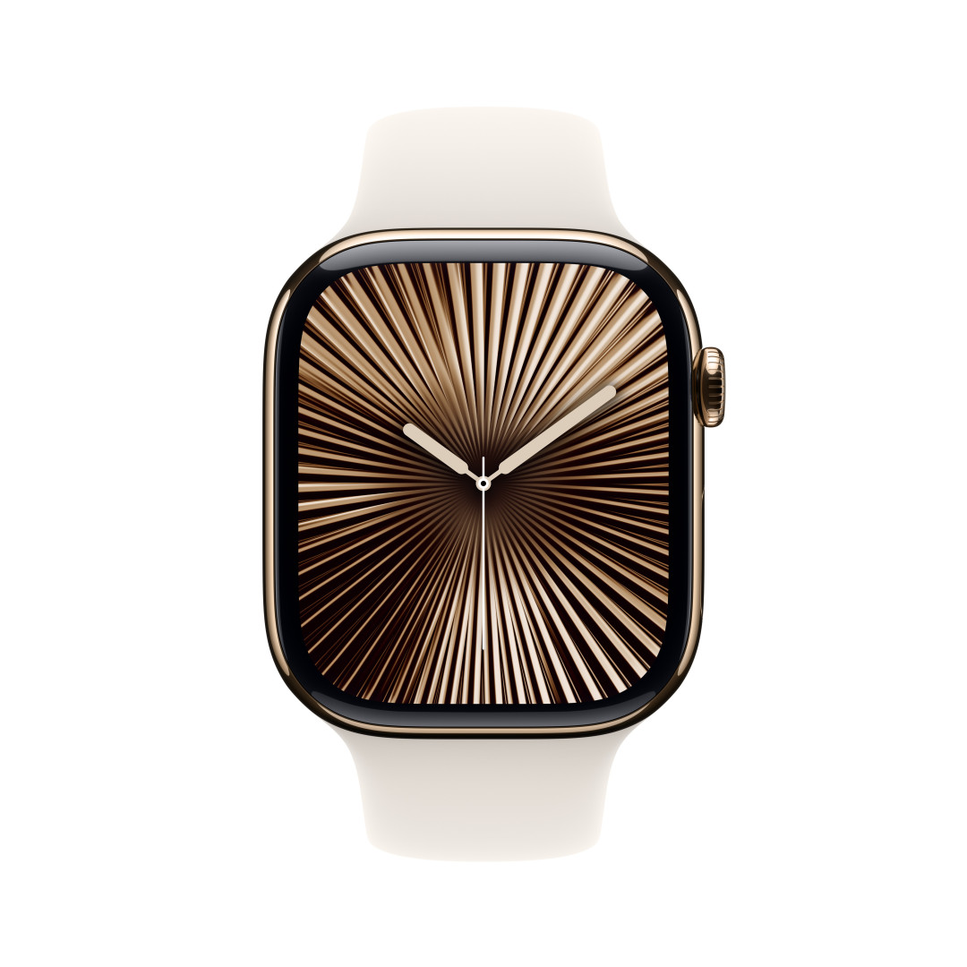 Apple Watch Series 10 GPS + Cellular 42mm zlaté titánové puzdro so športovým remienkom Starlight - M/L (MX073QC/A)