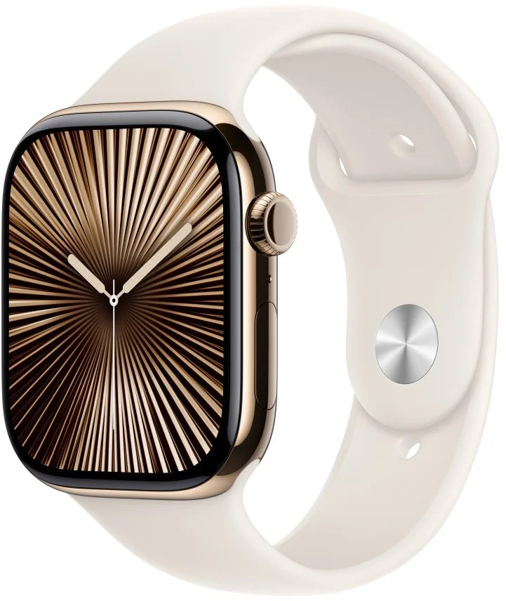 Apple Watch Series 10 GPS + Cellular 46mm Gold Titanium Case with Starlight Sport Band - S/M (MWYX3QC/A)