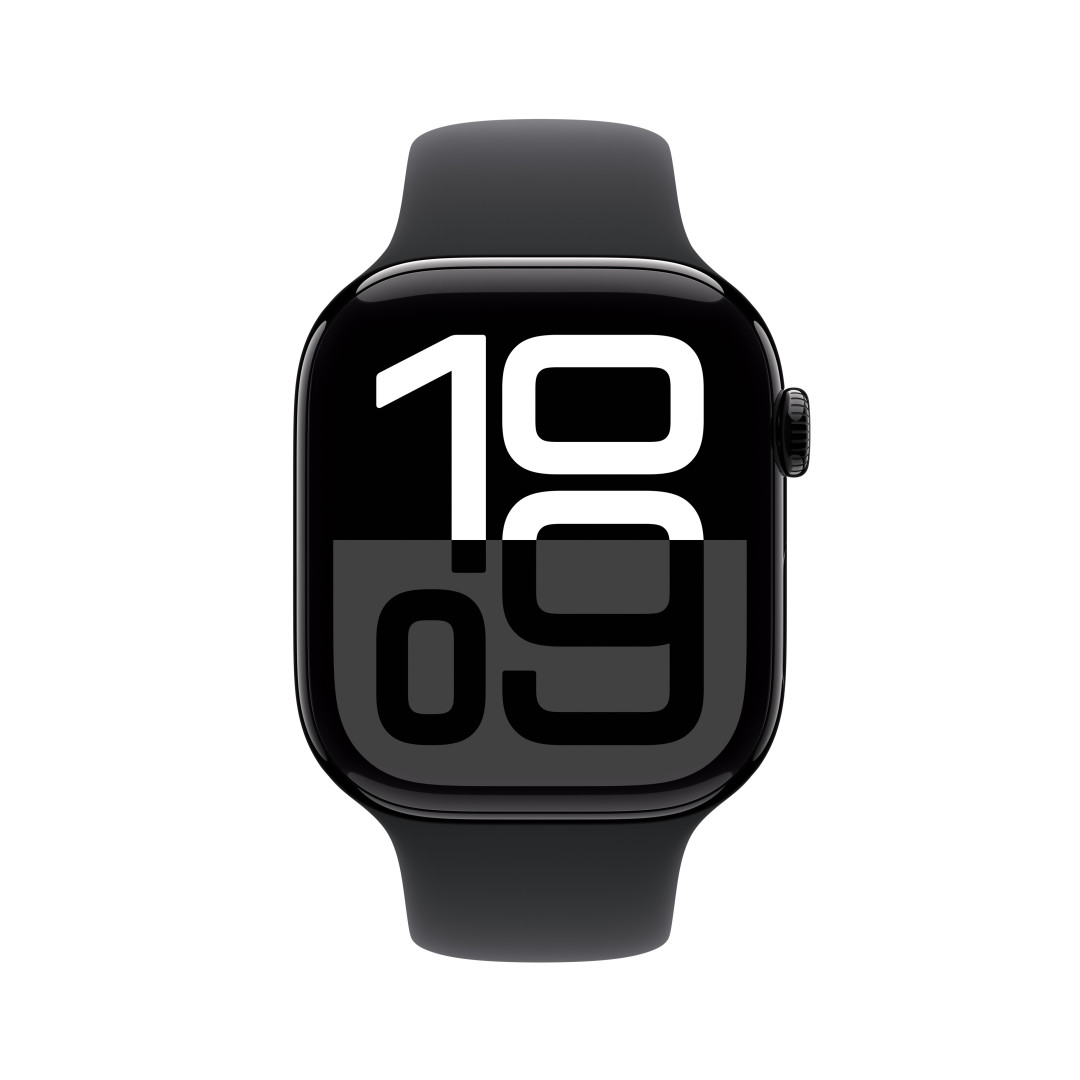 Apple Watch Series 10 GPS + Cellular 46mm Jet Black Aluminium Case with Black Sport Band - M/L (MWY43QC/A)