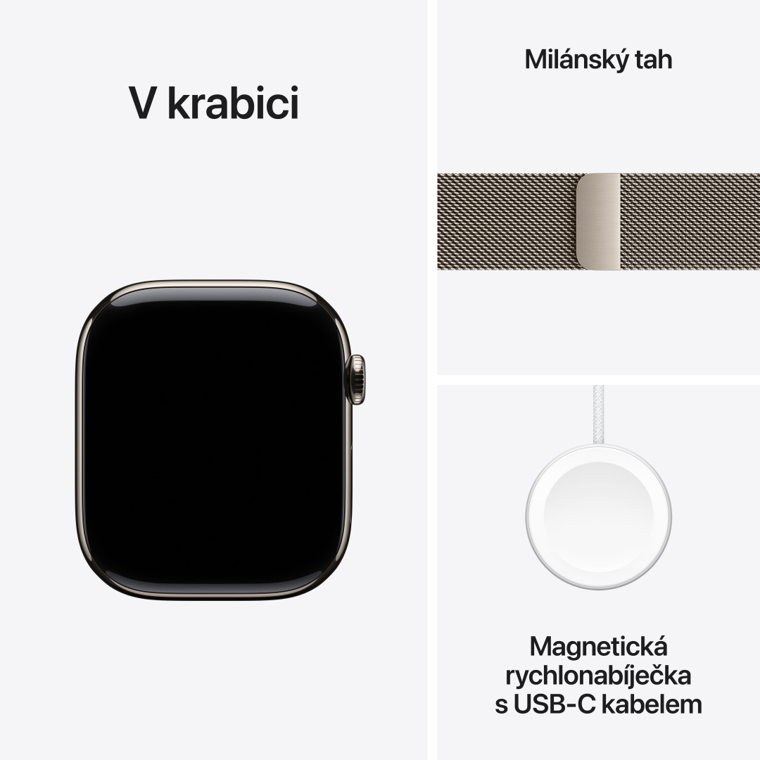 Apple Watch Series 10 GPS + Cellular 46mm puzdro z prírodného titánu s prírodnou milánskou slučkou - S/M (MC7Q4QC/A)