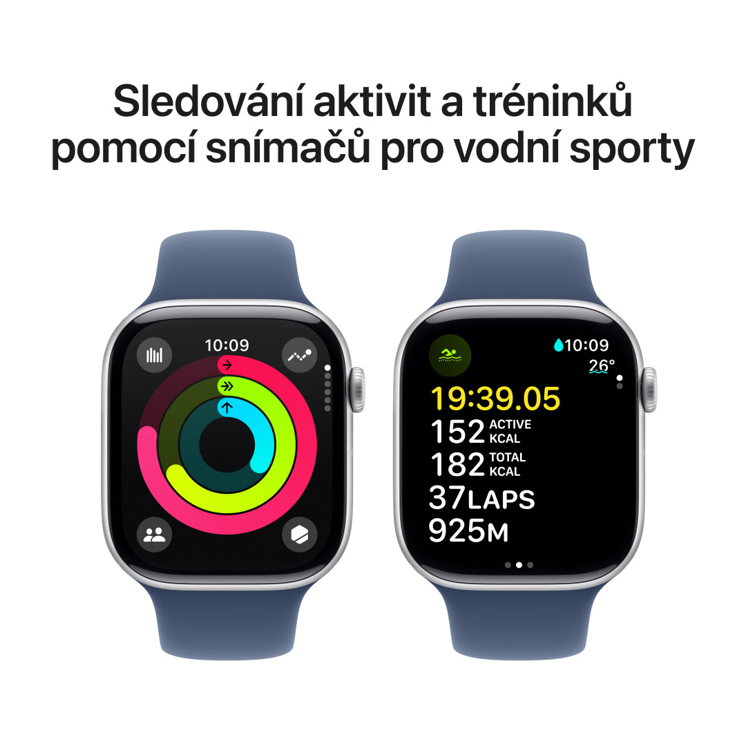 Apple Watch Series 10 GPS + Cellular 46mm strieborné hliníkové puzdro so športovým denimovým remienkom - M/L (MWY13QC/A)