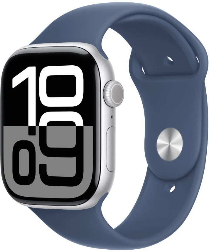Apple Watch Series 10 GPS + Cellular 46mm strieborné hliníkové puzdro so športovým denimovým remienkom - M/L (MWY13QC/A)