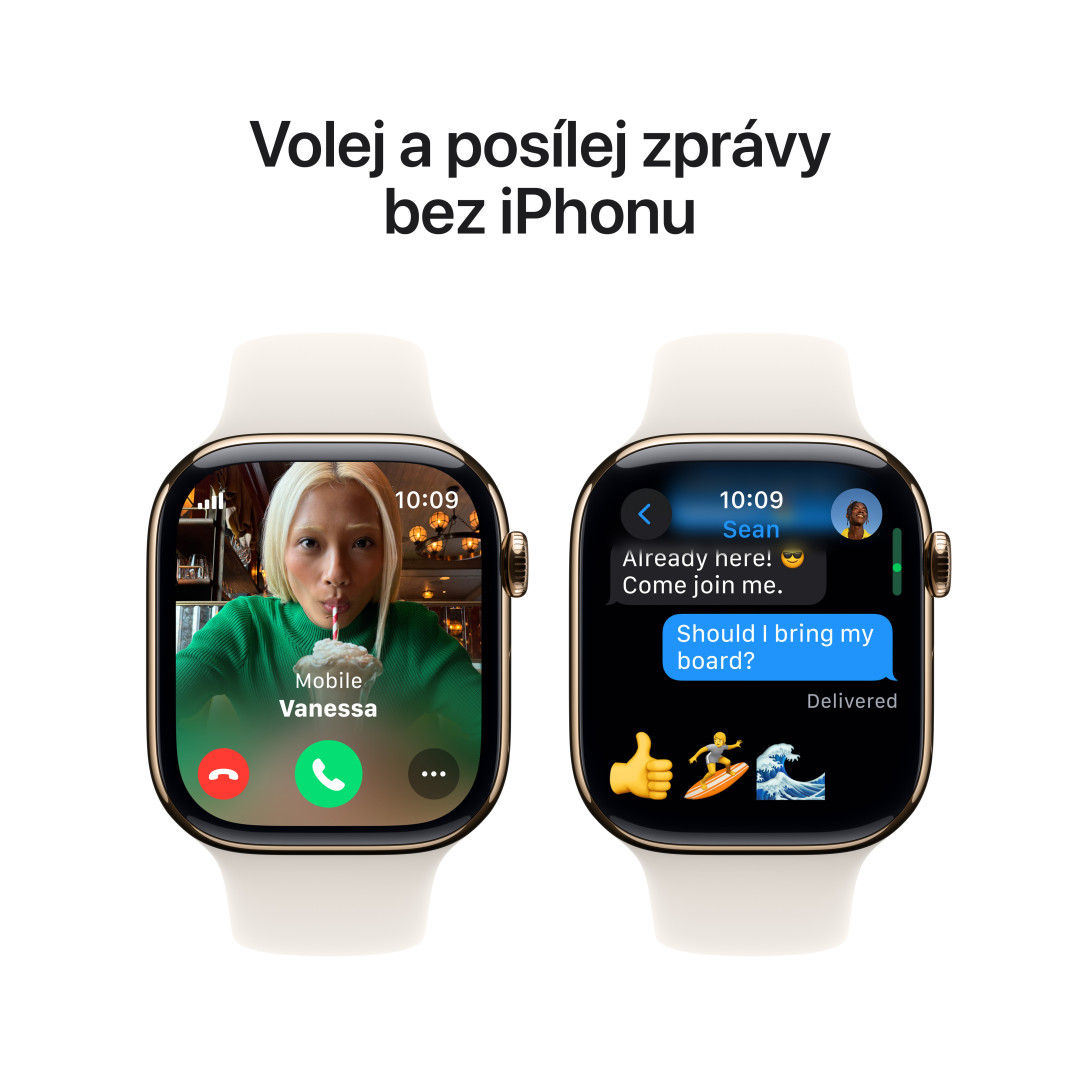 Apple Watch Series 10 GPS + Cellular 46mm zlaté titánové puzdro so športovým remienkom Starlight - S/M (MWYX3QC/A)
