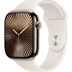 Apple Watch Series 10 GPS + Cellular 46mm zlaté titánové puzdro so športovým remienkom Starlight - S/M (MWYX3QC/A)