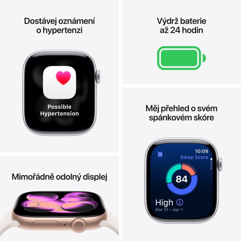 Apple Watch Series 11 GPS 42 mm strieborné puzdro Fialový športový remienok - S/M