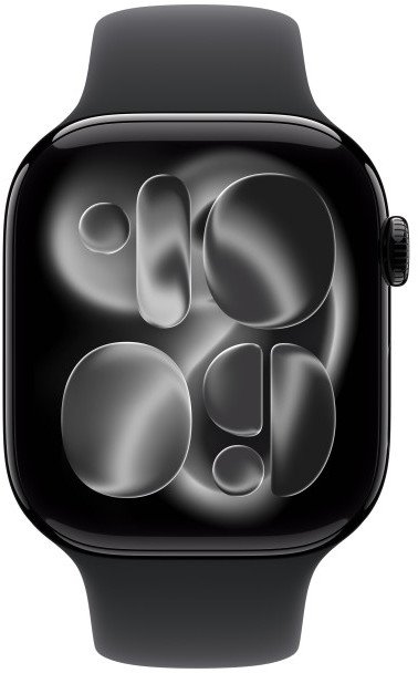 Apple Watch Series 11 GPS 46 mm, čierny hliník, čierny športový remienok – M/L