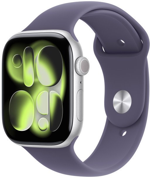 Apple Watch Series 11 GPS 46mm hliníkové puzdro Fialový športový remienok - S/M