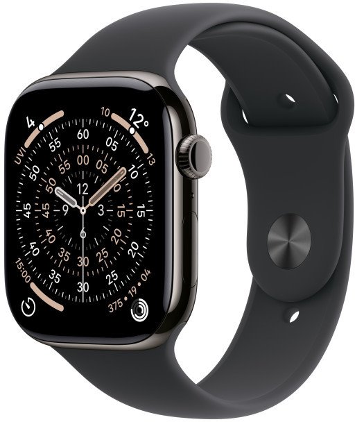 Apple Watch Series 11 GPS + Cellular 46 mm Titanium + čierny športový remienok - S/M